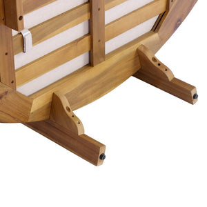 English Elm Topmax Acacia Wood Round Outdoor Daybed with Slatted Backrest Cushion and Pillows N717P453341A