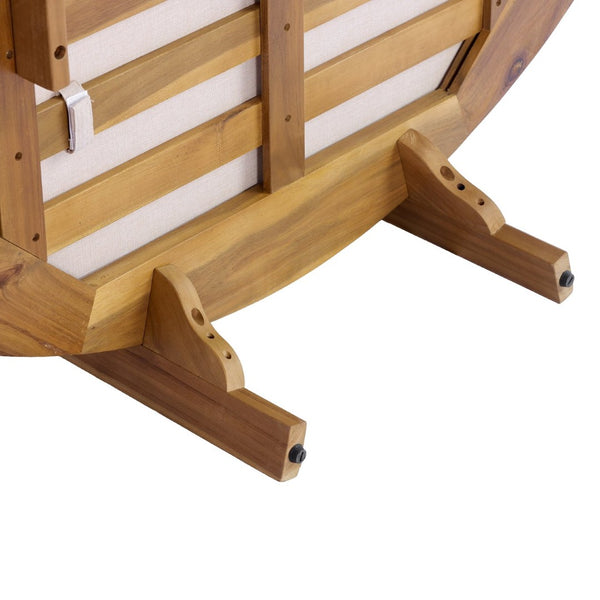 English Elm Topmax Acacia Wood Round Outdoor Daybed with Slatted Backrest Cushion and Pillows N717P453341A