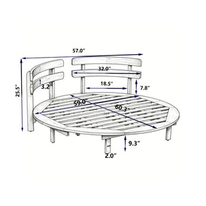 English Elm Topmax Acacia Wood Round Outdoor Daybed with Slatted Backrest Cushion and Pillows N717P453341A