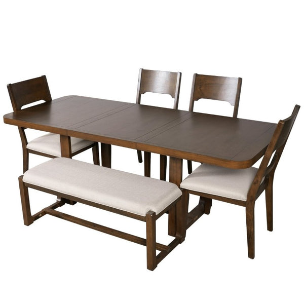 English Elm N717p468469d Extendable Solid Wood 6 Piece Dining Set with Bench for Family Gatherings N717P468469D