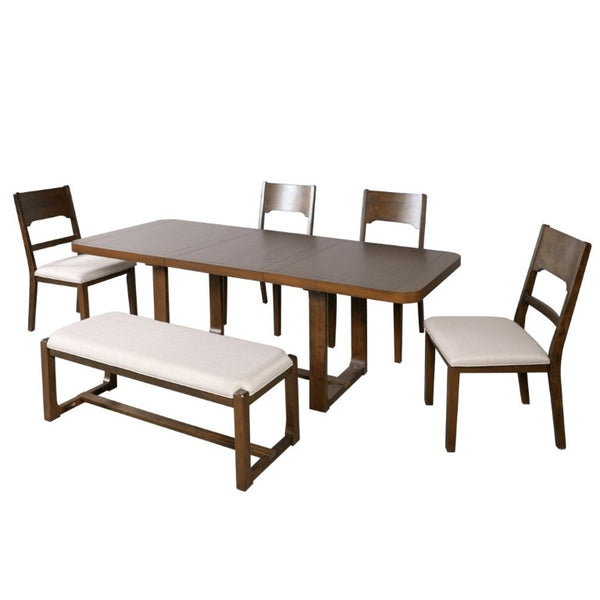 English Elm N717p468469d Extendable Solid Wood 6 Piece Dining Set with Bench for Family Gatherings N717P468469D