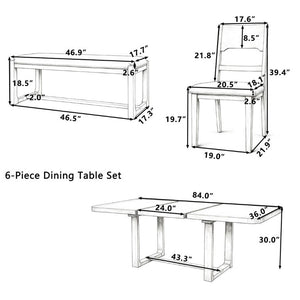 English Elm N717p468469d Extendable Solid Wood 6 Piece Dining Set with Bench for Family Gatherings N717P468469D