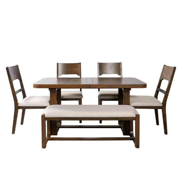 English Elm N717p468469d Extendable Solid Wood 6 Piece Dining Set with Bench for Family Gatherings N717P468469D