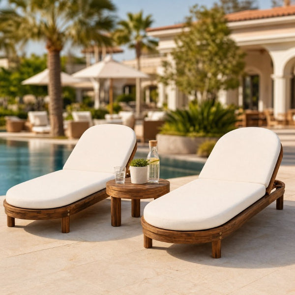 English Elm Topmax Acacia Wood Poolside Chaise Loungers Set of 2 with Six Position Recline N717P479822D