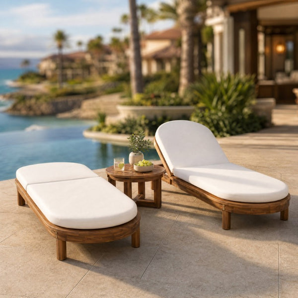 English Elm Topmax Acacia Wood Poolside Chaise Loungers Set of 2 with Six Position Recline N717P479822D