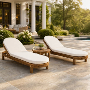 English Elm Topmax Acacia Wood Poolside Chaise Loungers Set of 2 with Six Position Recline N717P479822D