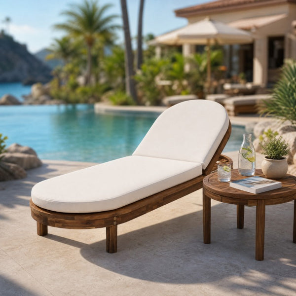 English Elm Topmax Acacia Wood Poolside Chaise Loungers Set of 2 with Six Position Recline N717P479822D