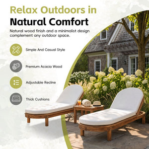 English Elm Topmax Acacia Wood Poolside Chaise Loungers Set of 2 with Six Position Recline N717P479822D