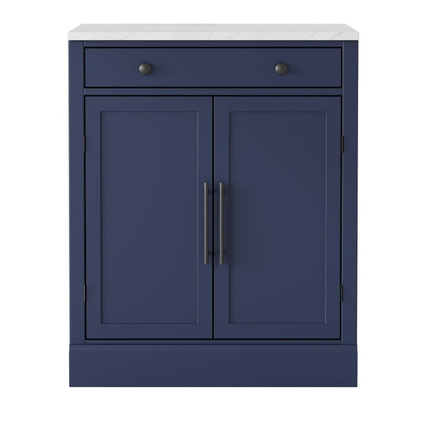 English Elm Assembly Topmax Modern Pantry Cabinet with Marble Countertop Drawer and Adjustable Shelves Blue N717P497477C