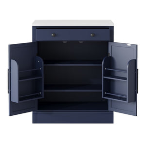English Elm Assembly Topmax Modern Pantry Cabinet with Marble Countertop Drawer and Adjustable Shelves Blue N717P497477C