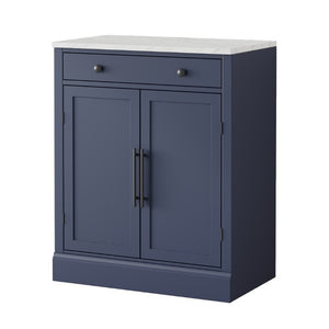 English Elm Assembly Topmax Modern Pantry Cabinet with Marble Countertop Drawer and Adjustable Shelves Blue N717P497477C