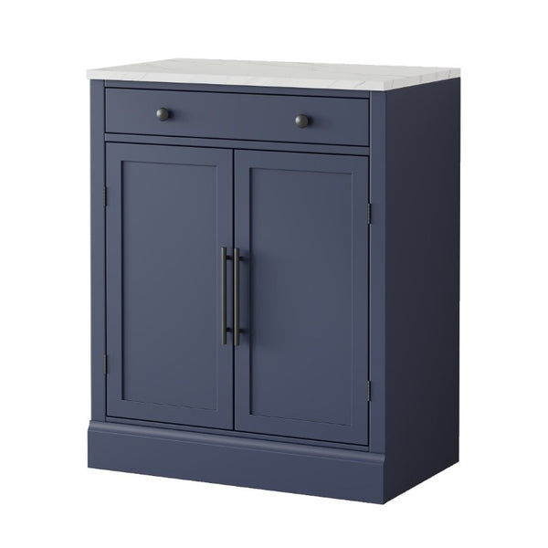 English Elm Assembly Topmax Modern Pantry Cabinet with Marble Countertop Drawer and Adjustable Shelves Blue N717P497477C