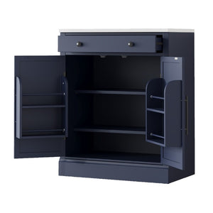 English Elm Assembly Topmax Modern Pantry Cabinet with Marble Countertop Drawer and Adjustable Shelves Blue N717P497477C