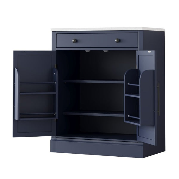 English Elm Assembly Topmax Modern Pantry Cabinet with Marble Countertop Drawer and Adjustable Shelves Blue N717P497477C
