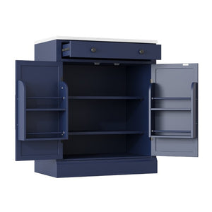 English Elm Assembly Topmax Modern Pantry Cabinet with Marble Countertop Drawer and Adjustable Shelves Blue N717P497477C