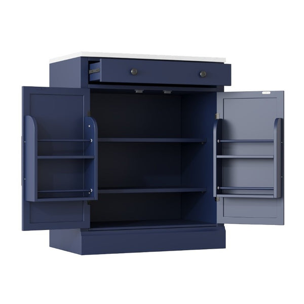 English Elm Assembly Topmax Modern Pantry Cabinet with Marble Countertop Drawer and Adjustable Shelves Blue N717P497477C