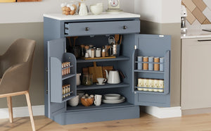 English Elm Assembly Topmax Modern Pantry Cabinet with Marble Countertop Drawer and Adjustable Shelves Gray N717P497477E