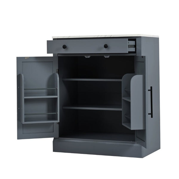 English Elm Assembly Topmax Modern Pantry Cabinet with Marble Countertop Drawer and Adjustable Shelves Gray N717P497477E