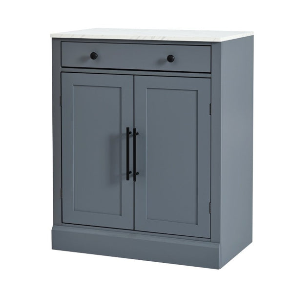English Elm Assembly Topmax Modern Pantry Cabinet with Marble Countertop Drawer and Adjustable Shelves Gray N717P497477E