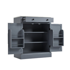 English Elm Assembly Topmax Modern Pantry Cabinet with Marble Countertop Drawer and Adjustable Shelves Gray N717P497477E