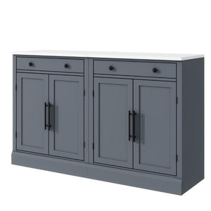 English Elm Assembly Topmax Modern Pantry Cabinet with Marble Countertop Drawer and Adjustable Shelves Gray N717P497477E