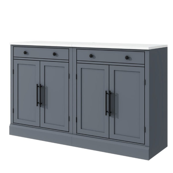 English Elm Assembly Topmax Modern Pantry Cabinet with Marble Countertop Drawer and Adjustable Shelves Gray N717P497477E