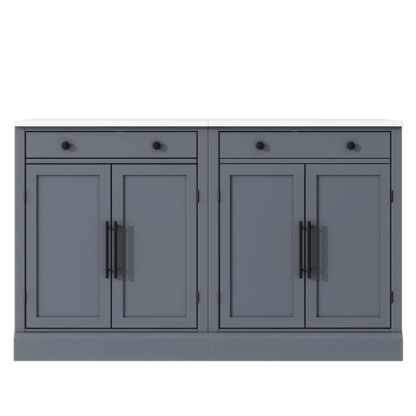 English Elm Assembly Topmax Modern Pantry Cabinet with Marble Countertop Drawer and Adjustable Shelves Gray N717P497477E