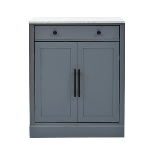 English Elm Assembly Topmax Modern Pantry Cabinet with Marble Countertop Drawer and Adjustable Shelves Gray N717P497477E