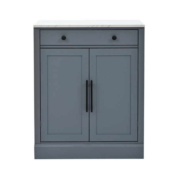 English Elm Assembly Topmax Modern Pantry Cabinet with Marble Countertop Drawer and Adjustable Shelves Gray N717P497477E