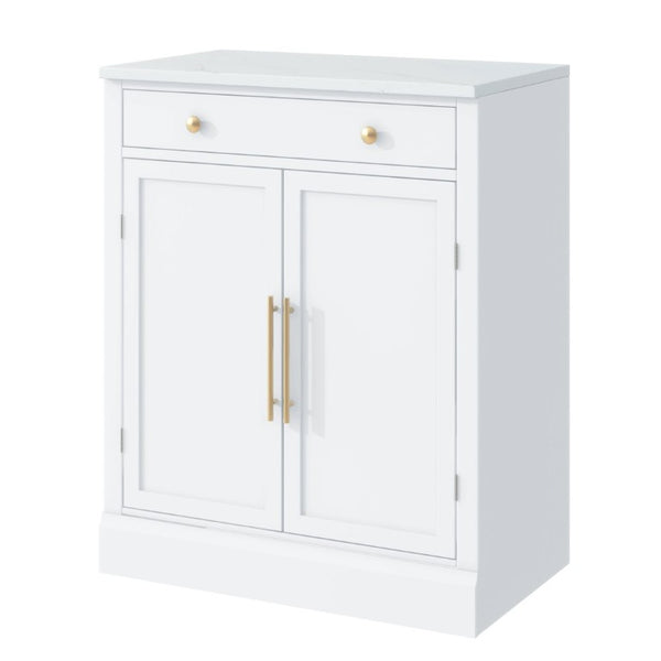 English Elm Assembly Topmax Modern Pantry Cabinet with Marble Countertop Drawer and Adjustable Shelves White N717P497477K