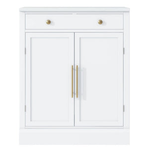 English Elm Assembly Topmax Modern Pantry Cabinet with Marble Countertop Drawer and Adjustable Shelves White N717P497477K