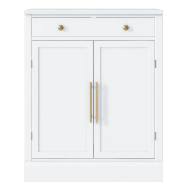 English Elm Assembly Topmax Modern Pantry Cabinet with Marble Countertop Drawer and Adjustable Shelves White N717P497477K