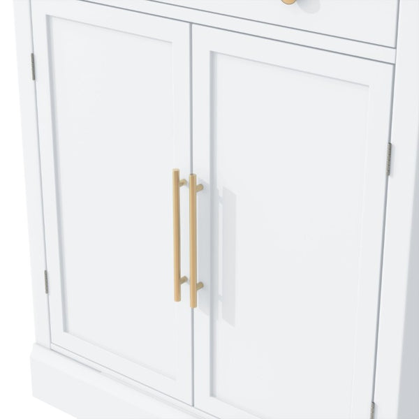 English Elm Assembly Topmax Modern Pantry Cabinet with Marble Countertop Drawer and Adjustable Shelves White N717P497477K