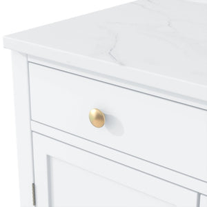 English Elm Assembly Topmax Modern Pantry Cabinet with Marble Countertop Drawer and Adjustable Shelves White N717P497477K