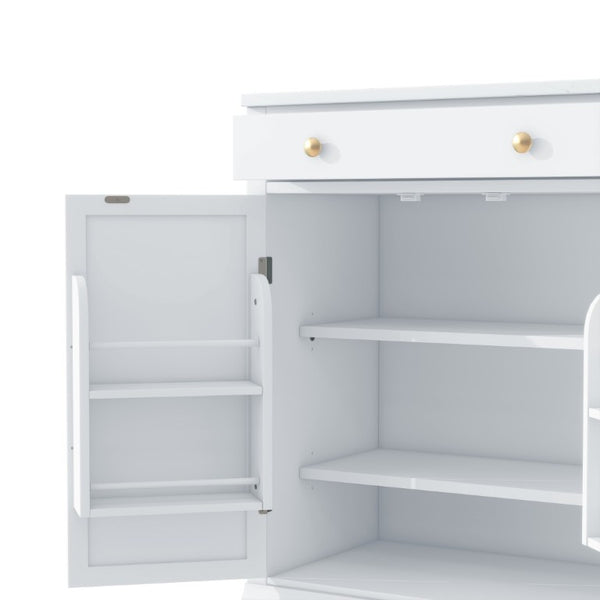 English Elm Assembly Topmax Modern Pantry Cabinet with Marble Countertop Drawer and Adjustable Shelves White N717P497477K