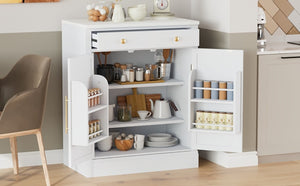 English Elm Assembly Topmax Modern Pantry Cabinet with Marble Countertop Drawer and Adjustable Shelves White N717P497477K
