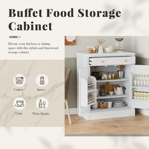 English Elm Assembly Topmax Modern Pantry Cabinet with Marble Countertop Drawer and Adjustable Shelves White N717P497477K