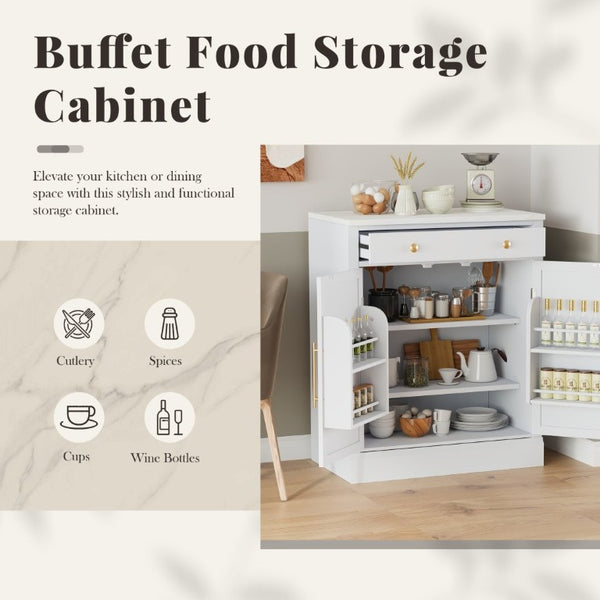 English Elm Assembly Topmax Modern Pantry Cabinet with Marble Countertop Drawer and Adjustable Shelves White N717P497477K