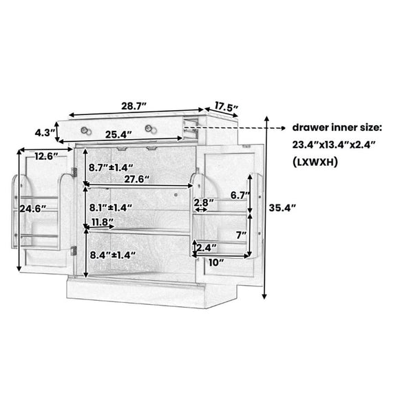 English Elm Assembly Topmax Modern Pantry Cabinet with Marble Countertop Drawer and Adjustable Shelves White N717P497477K