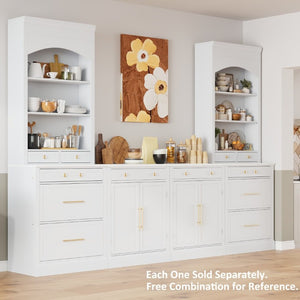 English Elm Assembly Topmax Modern Pantry Cabinet with Marble Countertop Drawer and Adjustable Shelves White N717P497477K