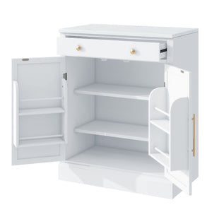 English Elm Assembly Topmax Modern Pantry Cabinet with Marble Countertop Drawer and Adjustable Shelves White N717P497477K