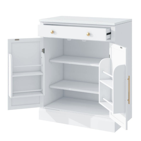 English Elm Assembly Topmax Modern Pantry Cabinet with Marble Countertop Drawer and Adjustable Shelves White N717P497477K