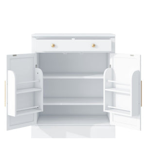 English Elm Assembly Topmax Modern Pantry Cabinet with Marble Countertop Drawer and Adjustable Shelves White N717P497477K