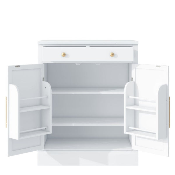 English Elm Assembly Topmax Modern Pantry Cabinet with Marble Countertop Drawer and Adjustable Shelves White N717P497477K