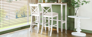 English Elm Topmax Farmhouse Acacia Wood 3 Piece Bar Height Dining Set for Kitchen Nook Brown+White+Beige N717P498378B