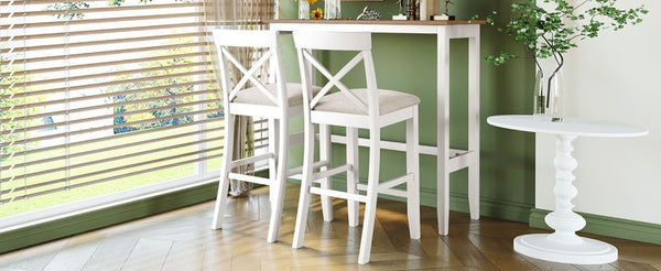English Elm Topmax Farmhouse Acacia Wood 3 Piece Bar Height Dining Set for Kitchen Nook Brown+White+Beige N717P498378B