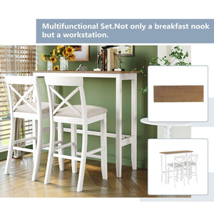 English Elm Topmax Farmhouse Acacia Wood 3 Piece Bar Height Dining Set for Kitchen Nook Brown+White+Beige N717P498378B