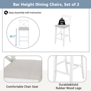 English Elm Topmax Farmhouse Acacia Wood 3 Piece Bar Height Dining Set for Kitchen Nook Brown+White+Beige N717P498378B