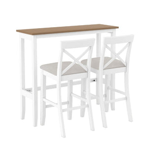 English Elm Topmax Farmhouse Acacia Wood 3 Piece Bar Height Dining Set for Kitchen Nook Brown+White+Beige N717P498378B