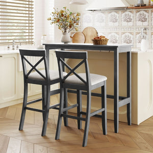 English Elm Topmax Farmhouse Acacia Wood 3 Piece Bar Height Dining Set for Kitchen Nook Gray+Beige N717P498378E